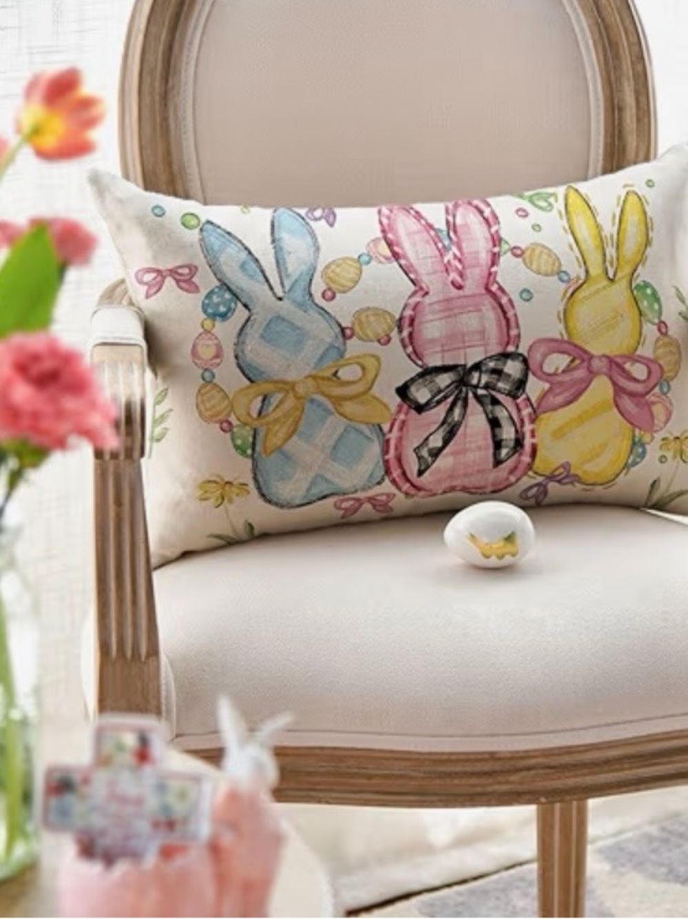 Bunny Decorative Throw Pillow Cover - Pastel Multi